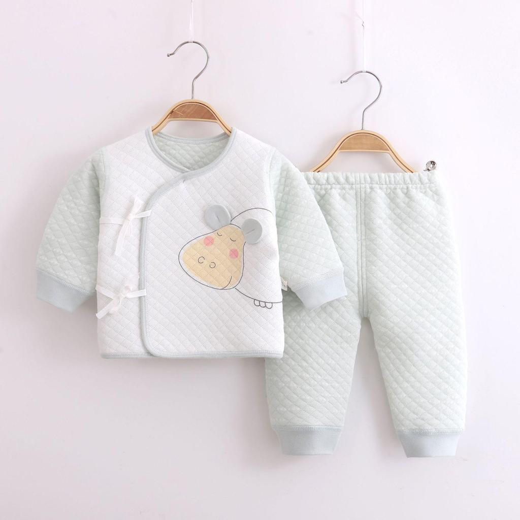 Three-Layer Warm Baby Pajama Set: 0-3 Month A-Class Cotton Monk Suit (Two-Piece)