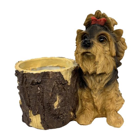 

Puppy Figurine Planter Pot Decorative Small Bucket Planter with Cartoon Dog Statue for Desktop Office Windowsill A