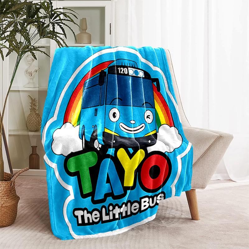 1pz Coperta il piccolo autobus Tayo Design Stampato, Coperta Leggera per Divano, Letto - Morbida e Calda, Regalo per Tutte le Stagioni come Natale, Halloween