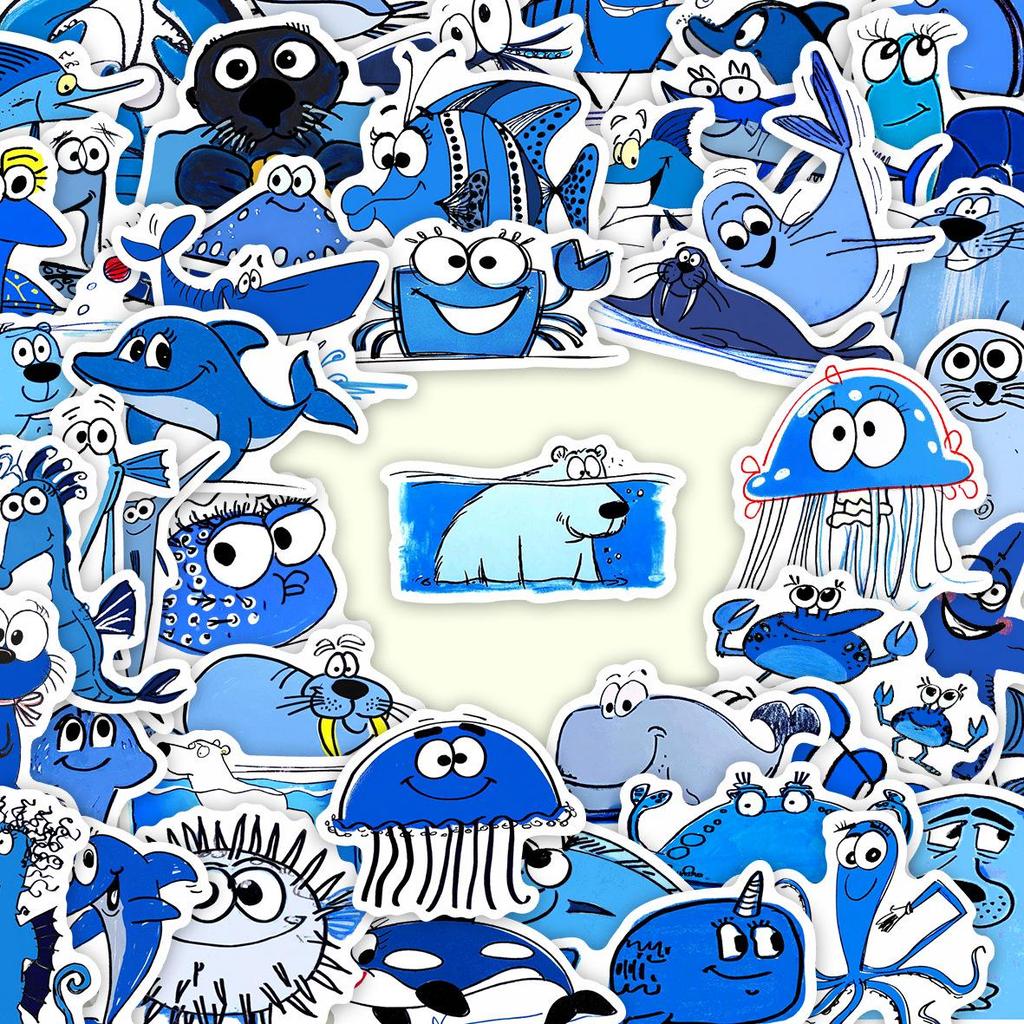 50pcs Cartoon Blue Animal Graffiti Stickers for DIY Notebooks and Luggage Decoration - Trending New Designs