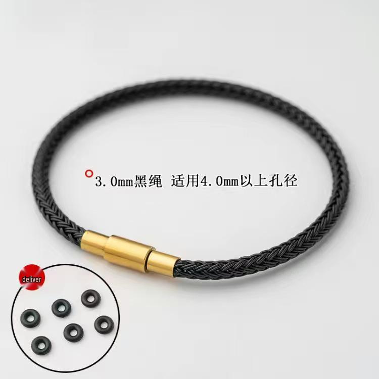 2.5mm Gold Bead Woven Leather & Steel Wire Rope Waterproof Red Bracelet, Non-Fading.