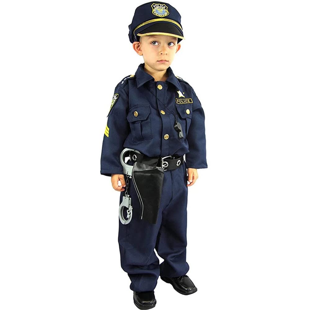 [MUXIU] Police Officer Boy Halloween Costume Kids Police Uniform Detective Officer Cute Popular Cosplay Kids Long Sleeve Navy Party Event Performance