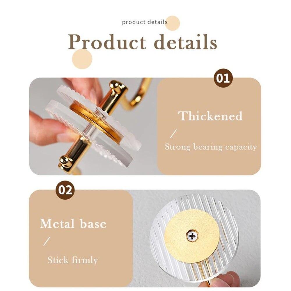 Luxurious Adhesive Wall Hooks Acrylic Shower Robe Hooks Gold Self-adhesive Nordic Coat Hook Towel Holder Bathroom Accessories