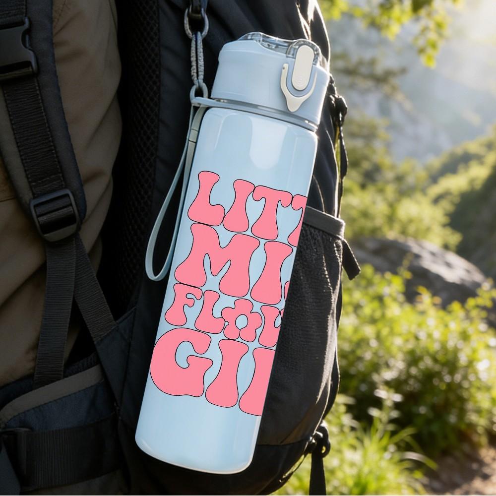 1PC Little Miss Flower Girl Letter 750ml Color Plastic Sports Water Bottle Leakproof Flip Straw Lid Suitable for Sports Office Home Use