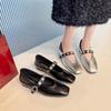 Silver Single Shoes Women's 2025 Spring New Popular European Goods Square Head Light Mouth Patent Leather Retro Fashion Soft Surface Flat Shoes Women