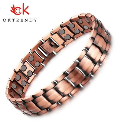 Magnetic Therapy Men Copper Magnetic Bracelets 9" Link Adjustable Pure Copper with Double Raw 3500 Gauss Magnets Jewelry Gifts