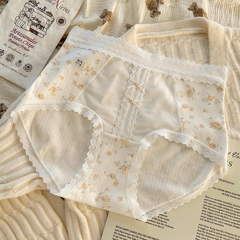 Plus Size Ladies Sweet Soft Lace Floral Close Skin No Trace Comfortable Breathable Hip Lift Mid Waist Underwear