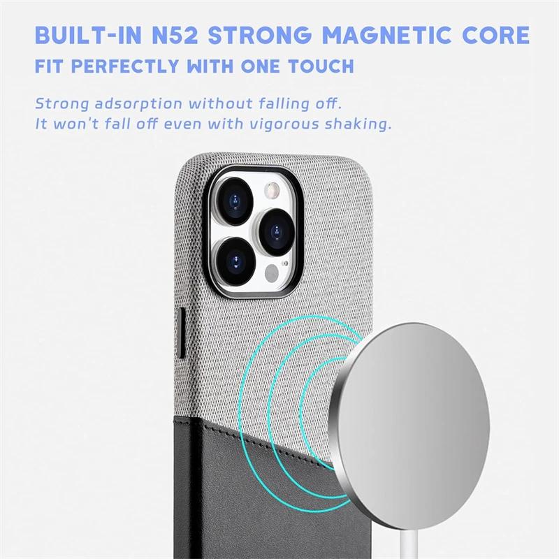 Microfiber Card Holder Leather Magnetic Case for Magsafe IPhone 16 15 14 13 12 Pro Max Plus 16Pro i16 i15 ProMax Mac Safe Cover