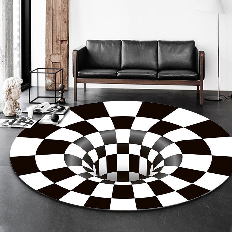 3D Optical Illusion Round Carpet Lattice Print Geometric Design Mat Modern Artistic Home Decor Anti-slip Rug for Living Room