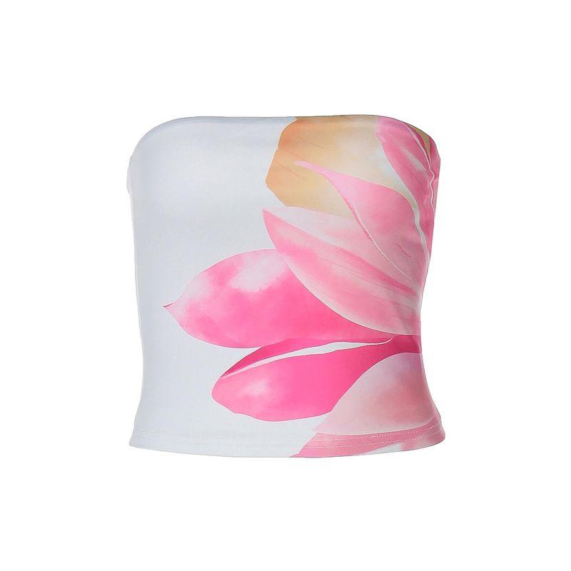 Seaside Holiday Style Flower Print Tube Top Top 2025 Summer New Gyaru Sexy Tight Navel T-shirt Tide