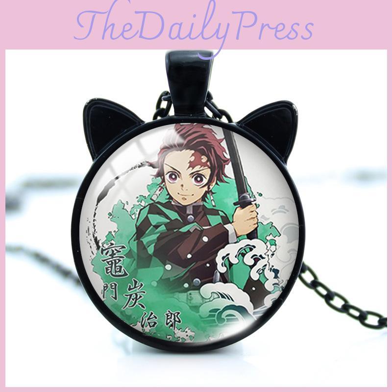 Modische Anime-inspirierte Katzenohren-Anhänger-Halskette für Demon Slayer-Fans