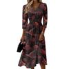 Women's Casual V-Neck Three-Quarter Sleeve Dress with Back Zipper