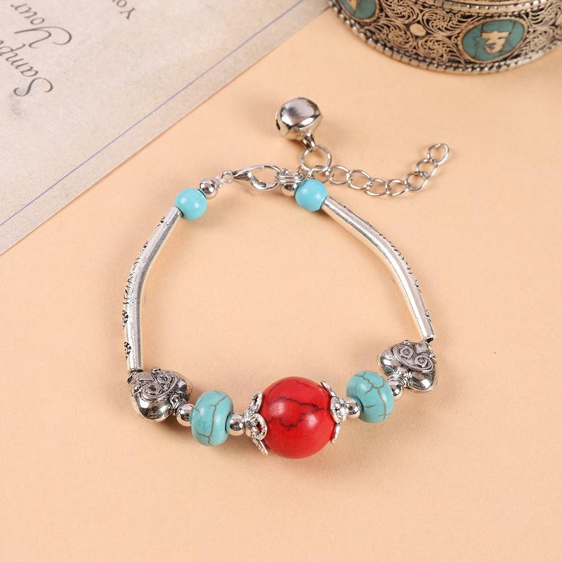 Original Handmade Turquoise Tibetan Silver Small Fish Bracelet Bohemian Retro Personality Bells Miao Silver Bracelet Women