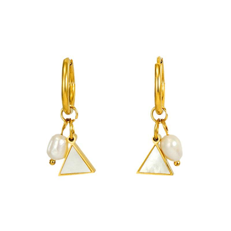 European & American High-End 18K Titanium Steel Natural Pearl Earrings - Women's Luxury Fashion Jewelry