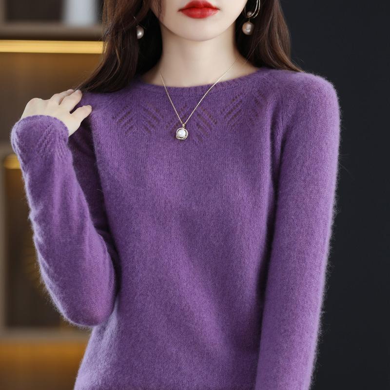 Sleeved Round Neck Sweater with Shoulder Sleeves Women's Autumn and Winter Loose Hollow Pullover Fashionable and Versatile Knit Sweater
