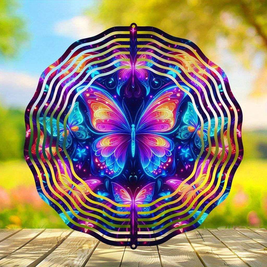 2D Metal Blue Butterfly Wind Spinner: Yard and Garden Decoration, 25.4cm Kinetic Outdoor Spinner, Spinfinity Wind Sculpture, No Feather, Classic Style