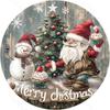 Round Metal Tin Sign Art Painting Wreath Decorative Plates Cartoon Snowman Christmas Poster for Home Garden Garage Wall Decor
