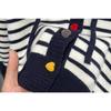 Großformat Damen Gestreifter Herzknopf Kapuzen Strick Cardigan Pullover Mantel
