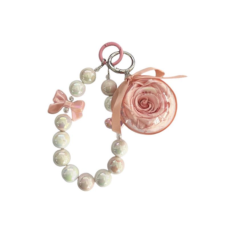Korean-Style Beaded Rose Keychain & Bag Charm Souvenir