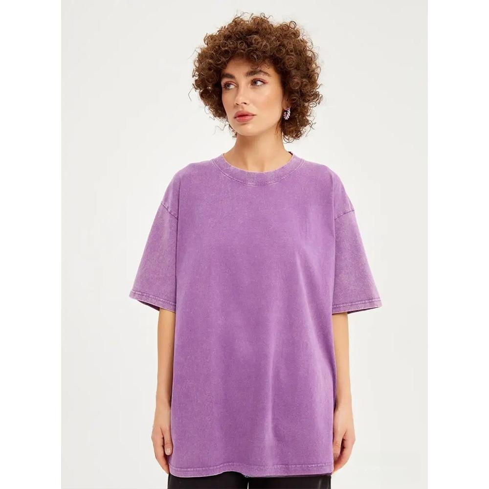 Cotton Washed Retro Women T-Shirts Vintage Tee Shirts Casual Short Sleeve Solid Loose Female Basic Clothing