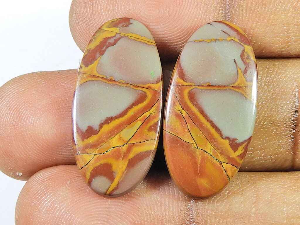 24Cts. Natural Noreena Jasper (13mm X 27mm Each) Oval Cabochon Match Pair SK-2716