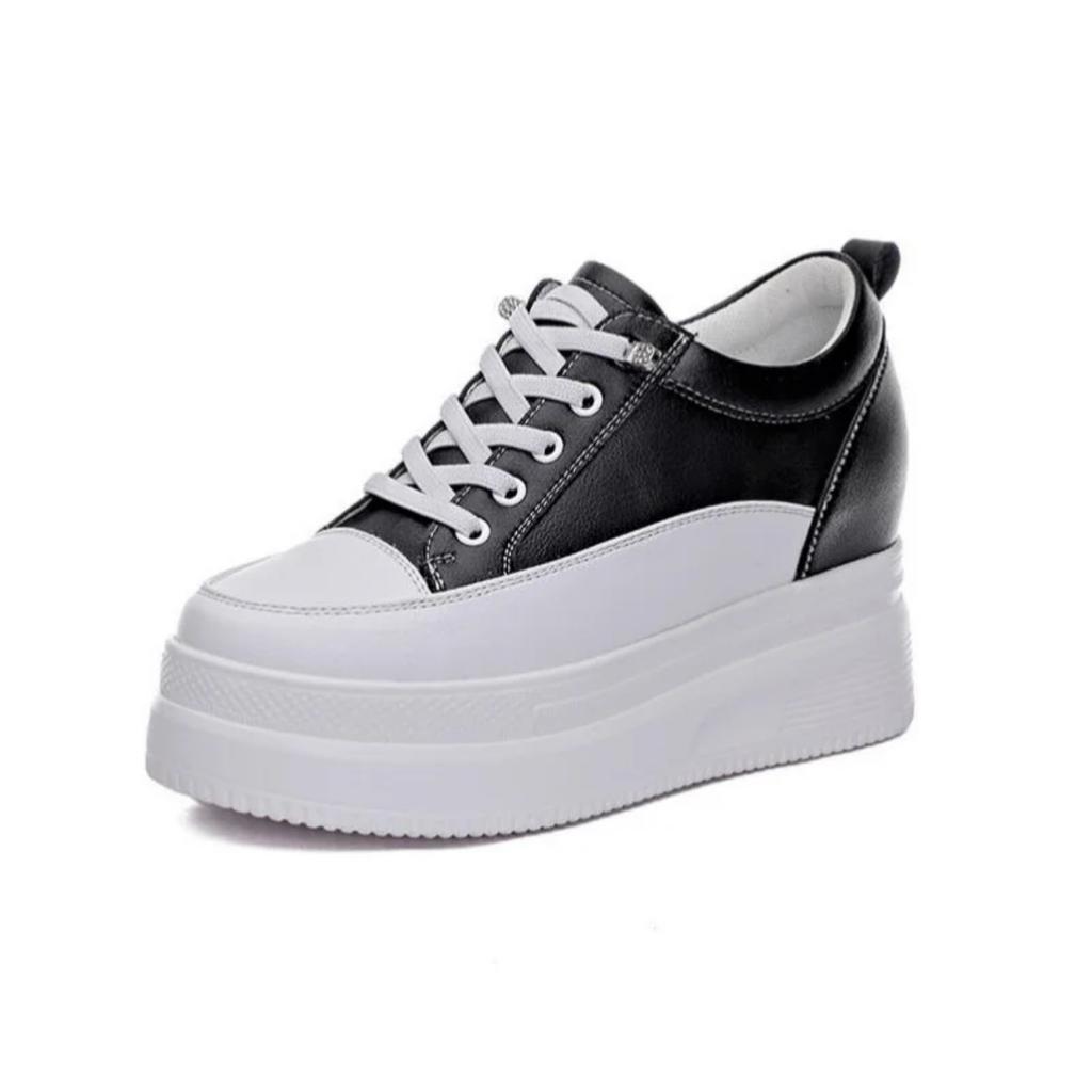 Boty z pravé kůže 8CM Robustní tenisky Platformový podpatek Klín Teplé dámské zimní boty Vulkanizované tenisky Tenis Mujer