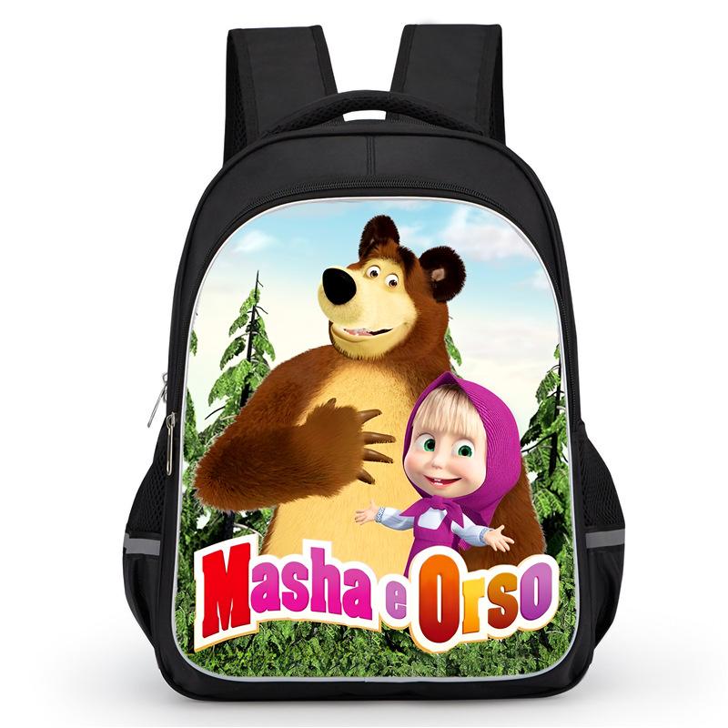 Masha And Bear School Bag Elementary School Cartoon High Definition Printing Large Capacity Zipper Oxford Lightweight Ridge Backpack
