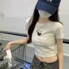 Black Crew Neck Front Shoulder Short Sleeve T-Shirt Women's Summer New Butterfly Design Simple Versatile Short Spice Girl Top