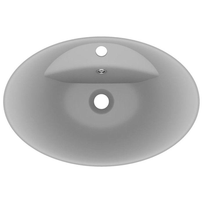 VidaXL Lavabo Ovale à Trop-plein Vasque à Poser de Toilette Lave-mains de Salle de Bain Salle Cosmétique Intérieur Gris 146938