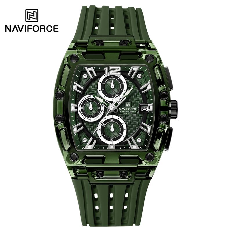 Naviforce 7105 Casual New Chronograph Mul-tifunction Watches Sports Silicone Man Transparent Case Wristwatch Relogio Masculino