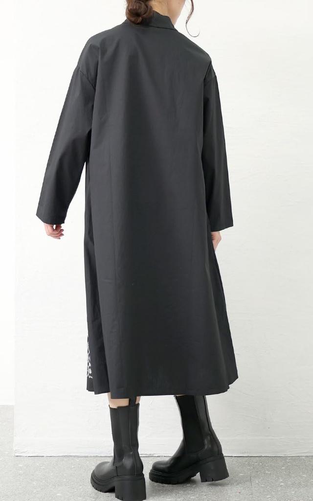 Gold Japan Plus Size Embroidered Floral Long Regular Sizes Women's Dress, Print, Sleeve, Collar, Black, L-3L, Goldy-1429