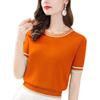 Summer Women's Ice Silk T-shirt Short Sleeve Loose and Versatile Round Neck Knitted Shirt Thin Top