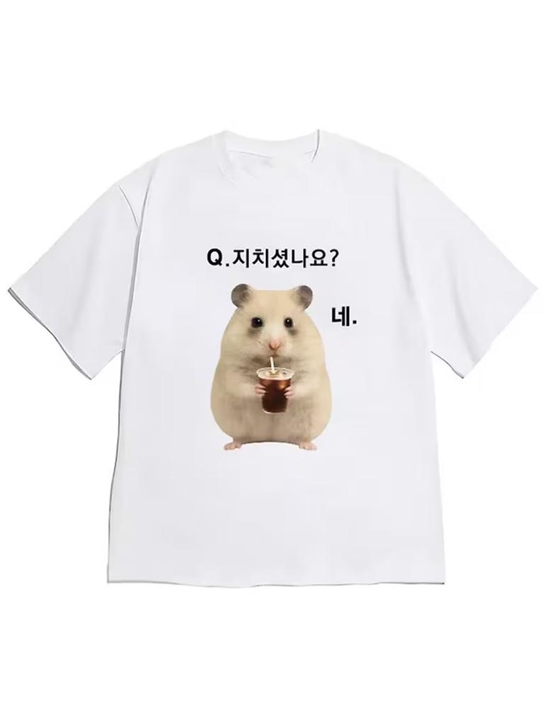 Womens Korean Drama TShirt Q Did You Feel It Too Cute Hamster Graphic Soft Casual Short Sleeve Top for Spring Summer Outfits