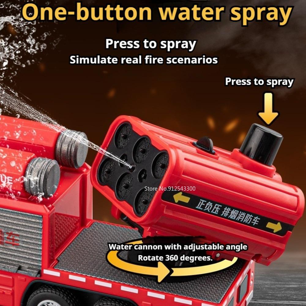 1:50 Smoke Exhaust Fire Truck Water Tank Car Model Toy Doors Opened Pull Back Models Sound Light Cars for Boys Festival Gifts