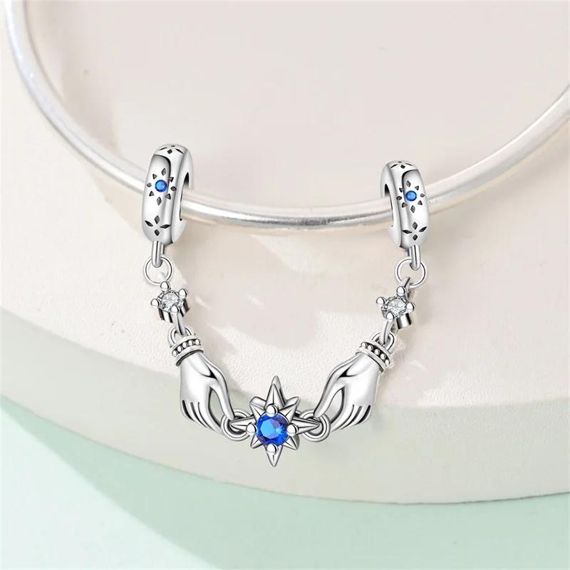 New Copper Sun&Moon&Star Heart Charms Colored Flower Bead Safety Chains Fit Original Bracelets For Women Diy Jewelry Gifts