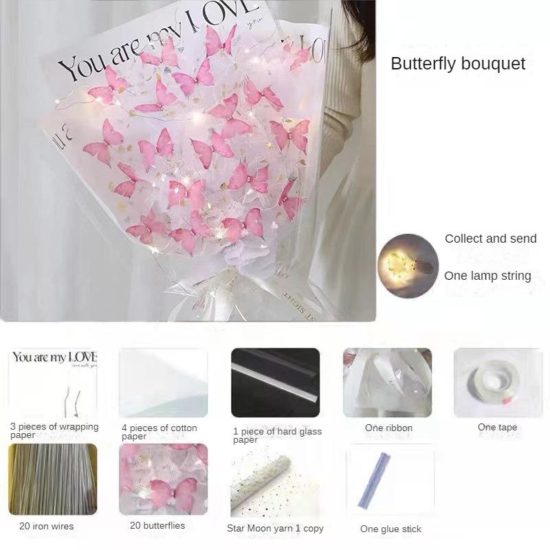 Butterfly Bouquet DIY Handmade Material Bag for Girlfriends Birthday Gift High-end Feeling Girls Table Decoration for Wedding
