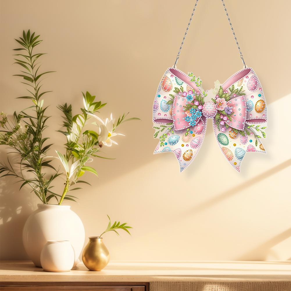 Easter Bow 5D DIY Diamond Painting Dots Pendant Rhinestone Diamond Art Pendants DIY Diamond Art Pendant Kit for Art Crafts