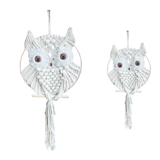 Eulen-Makramee-Kunst, Wandbehang, Boho-handgewebter Wandteppich, Dekor, Boho-Ornament für Schlafzimmer, Wohnzimmer, Küche