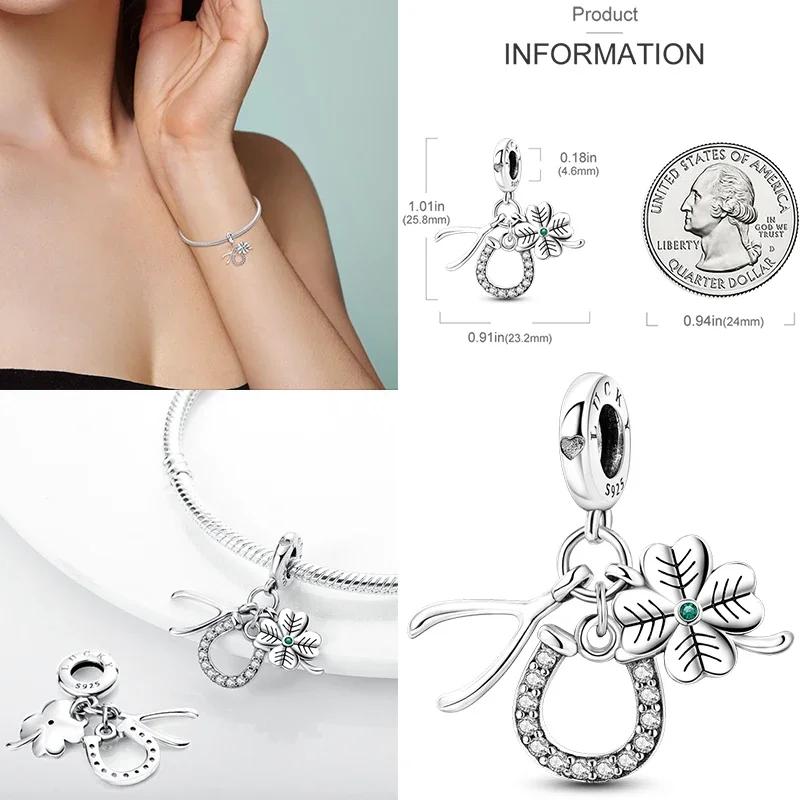 925 Silber Glühwürmchen Libelle Eule Anhänger Kleeblatt Herz Zirkon Farbperle für Original Armband Anhänger Schmuck