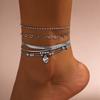 Love Beaded Punk Chain Anklet Set, Hip Hop Personality Snake Bone Chain Foot Jewelry Anklet