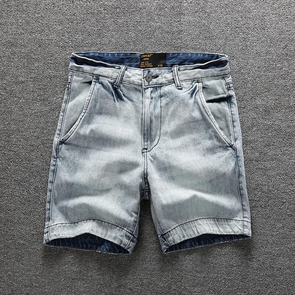 New Style Denim Shorts for Men's Summer Work Wear Washed and Worn-out Straight Leg Shorts for Men