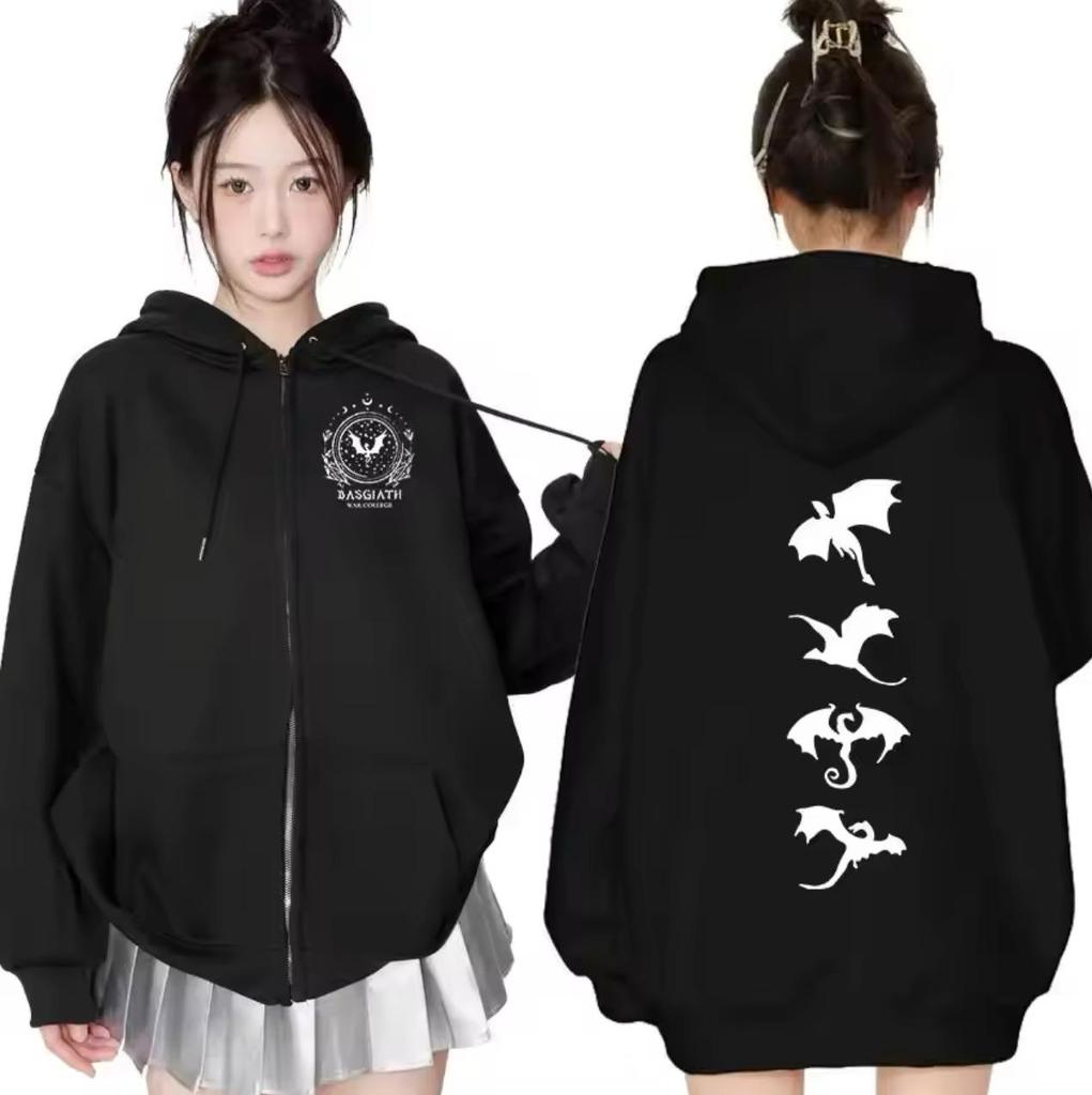 Unisex European Harajuku Style Printed Hooded Zipper Sweatshirt Cardigan