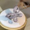 Sterling Silver Exquisite Big Butterfly White Zircon Ring Full Of Diamonds For Ladies Jewelry Party Wedding Birthday Gift