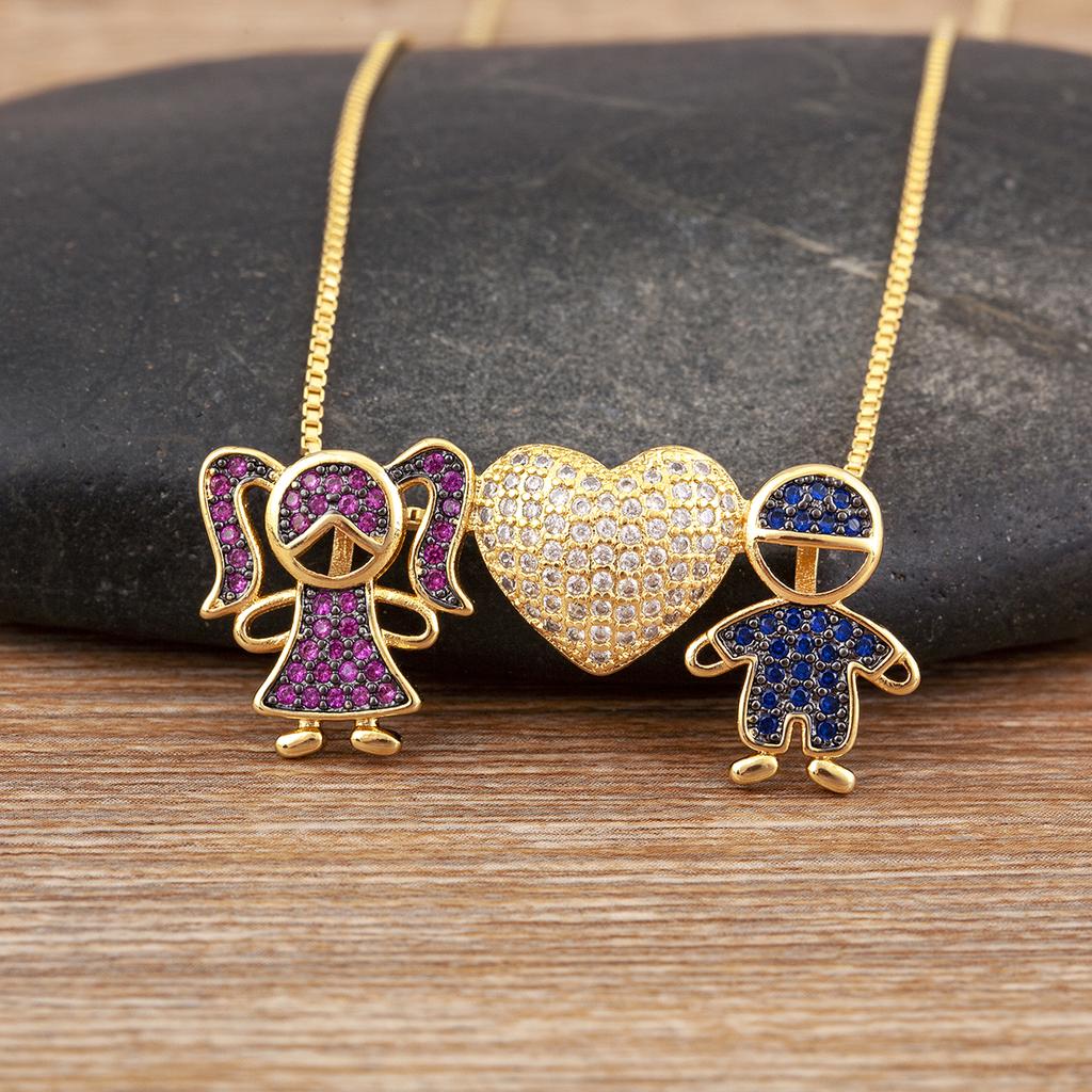 Nidin New Trendy Love Heart Shape Girl Boy Shine Zircon Pendant Necklace For Women Female Chain Choker Jewelry Mother's Day Gift