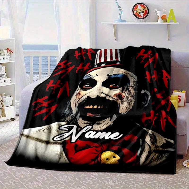Custom Name Horror Clown Artwork Blanket bed sofa Blanket Flannel Blanket for Camping, Hiking, Picnic Essentials,gift for family and friends