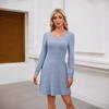 2026 Trendy Women's Square Neck Lantern Sleeve Babydoll Dress with Pockets