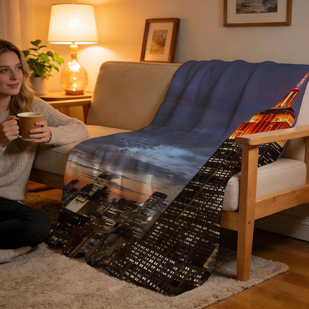 

Throw High-Density Short Plush Blanket For Sofa Nap Air-Conditioned Room Soft Skin-Friendly Empire State Building 75x90cm