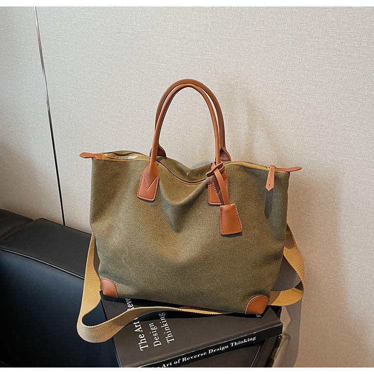 New Versatile Canvas Women's Bag Contrasting Color Large-capacity Portable Tote Bag Women's Niche Retro Messenger Bag