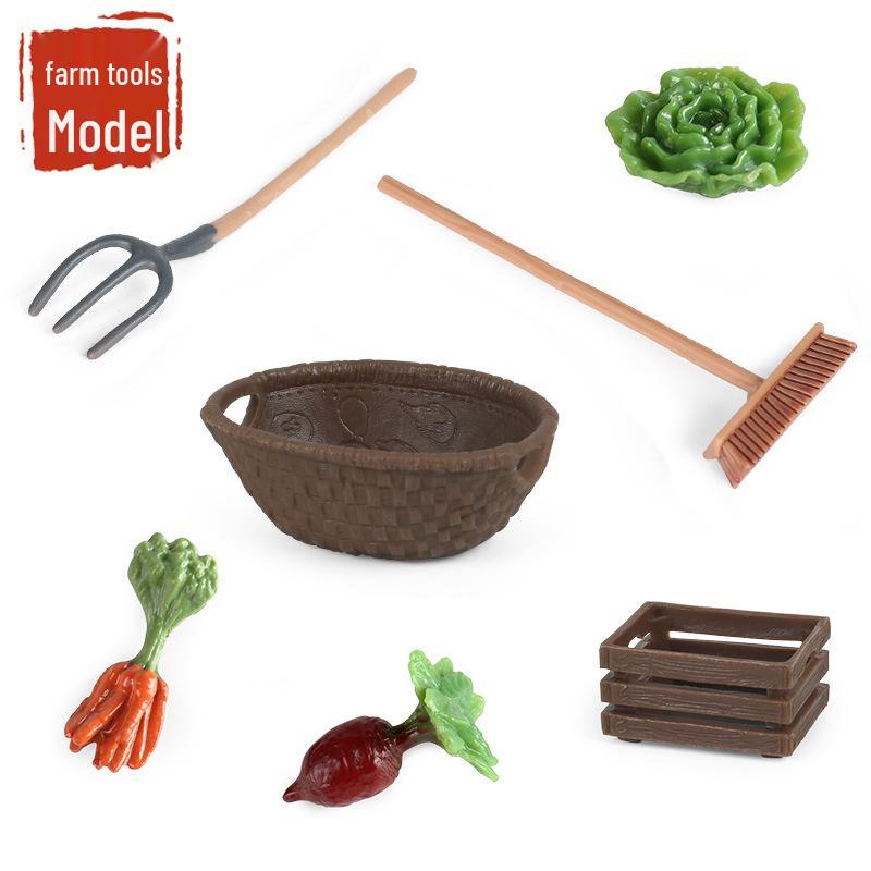 Animal Farm Model Set: Trees, Fences, Vegetables, Tools, Cart, and Props for Toy Scenes