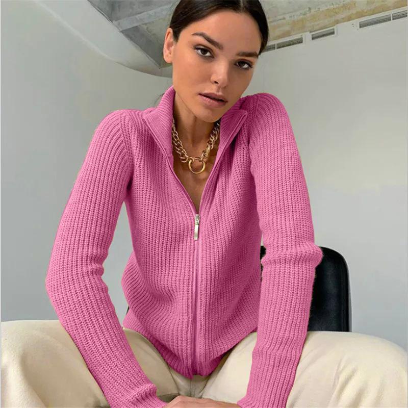 

В’язаний кардиган із застібкою-блискавкою Короткий светр із напіввисоким вирізом Жіноча товста тепла куртка Повсякденна однотонна сорочка з довгими рукавами для поїздок на роботу й на роботу й на роботу й на роботу й на роботу і роботу. XL